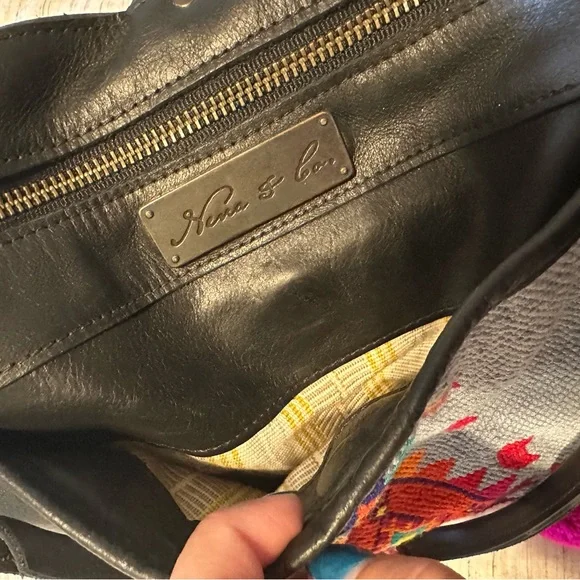 Nena & Co. Black Leather Bag with Colorful Pattern - Picture 5 of 6